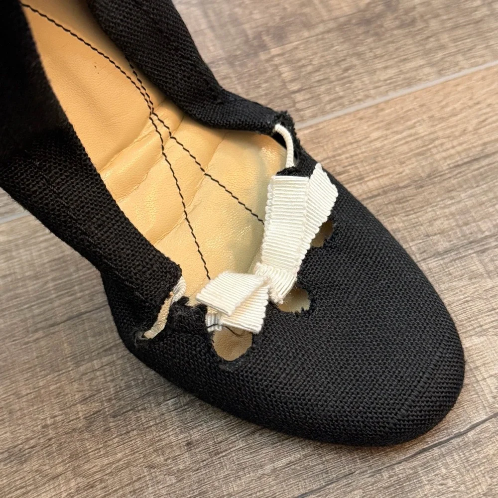 Kate Spade Black Ballet Flats Bow Women's‎ 6B Feminine Career Wood Heel Girlhood